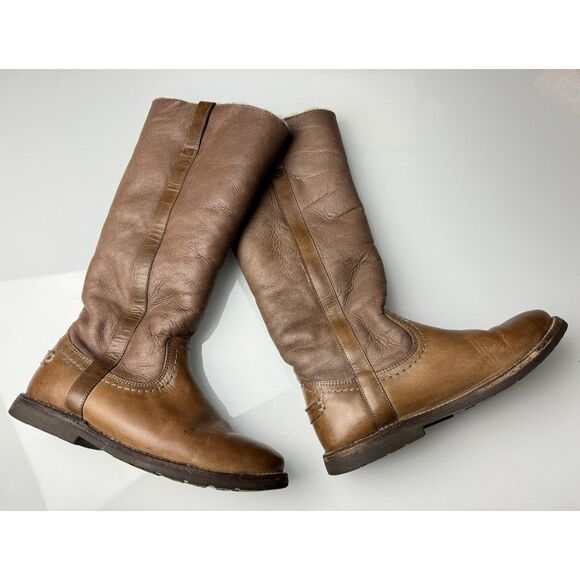 FRYE‎ Shearling Tall Boots Women 7 1/2 B EUC Leather Sherpa Inside Brown - Picture 1 of 16